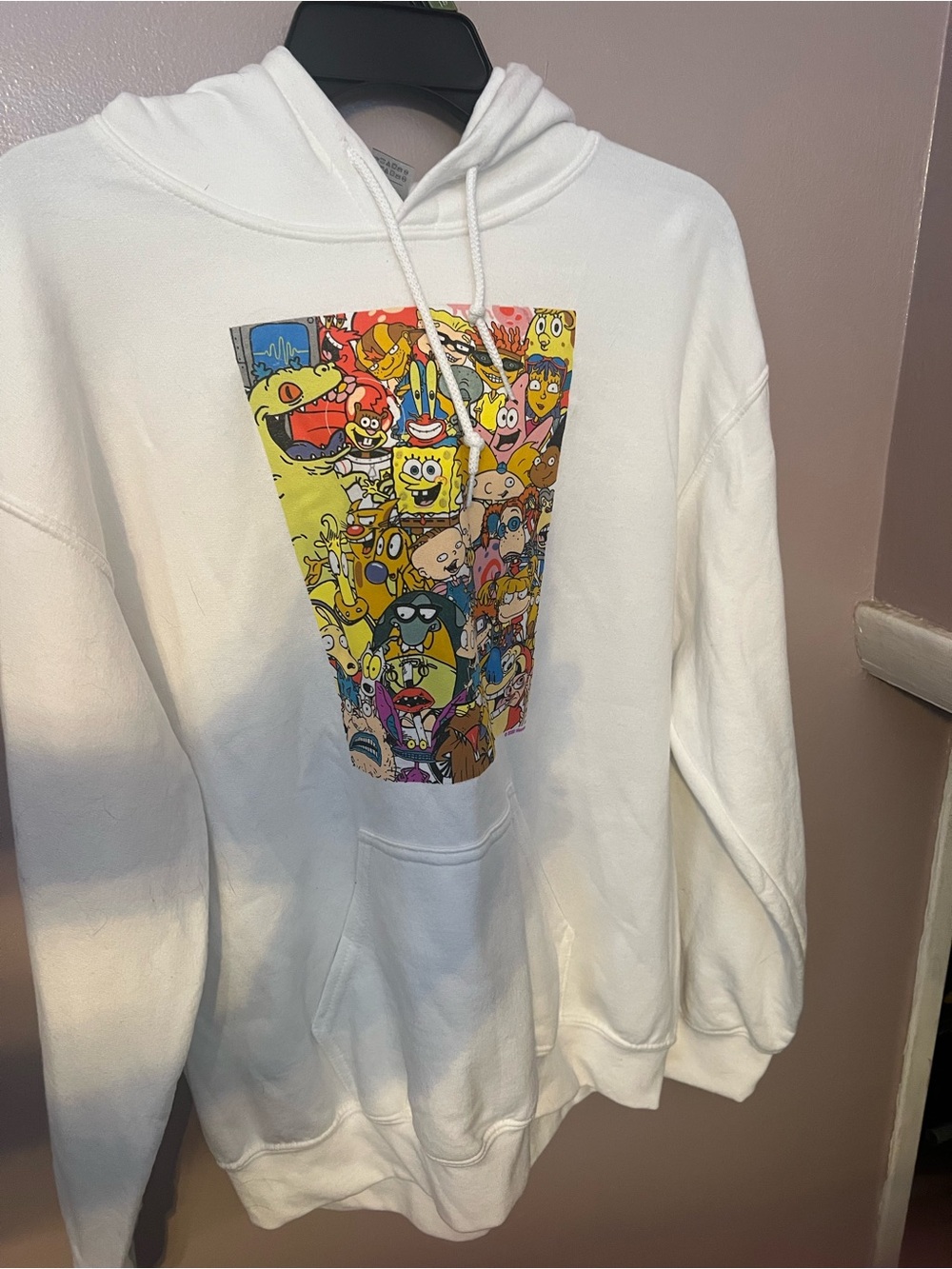 Nickelodeon White Graphic Hoodie Sweatshirt - Cartoon Collage Size M